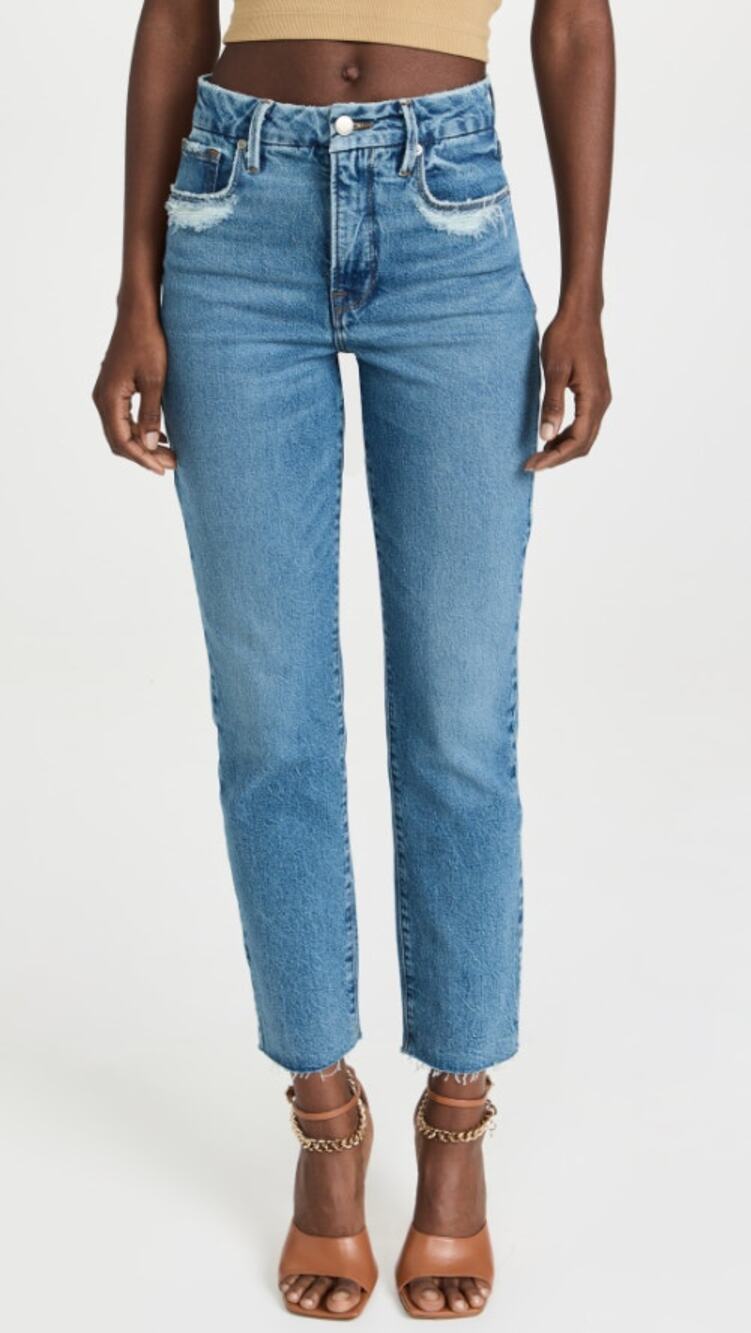 Good American Good Vintage Jeans High Rise Raw Hem Indigo116 Womens Size 00 NWT